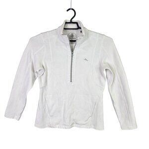 Womens Tommy Bahama White 1/2 Zip Pullover Sweatshirt Cotton Blend Long Sleeve M